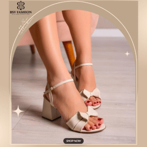 Elegant Cream/Off-White Block Heel Sandals with Bow Detail (or: Comfortable Cream/Off-White Chunky Heel Shoes